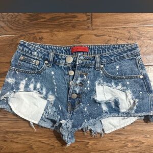 Signature Women's Blue Distressed Jean Shorts